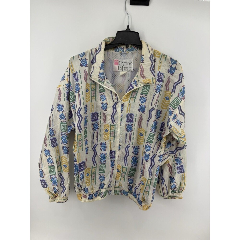Olympic Exposure Vintage Windbreaker Full Zip Geometric Jacket Size XL